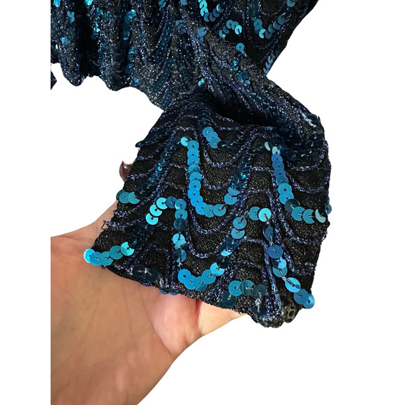 Blue Sequin Peplum Vintage Partique Blouse Small - Picture 3 of 10